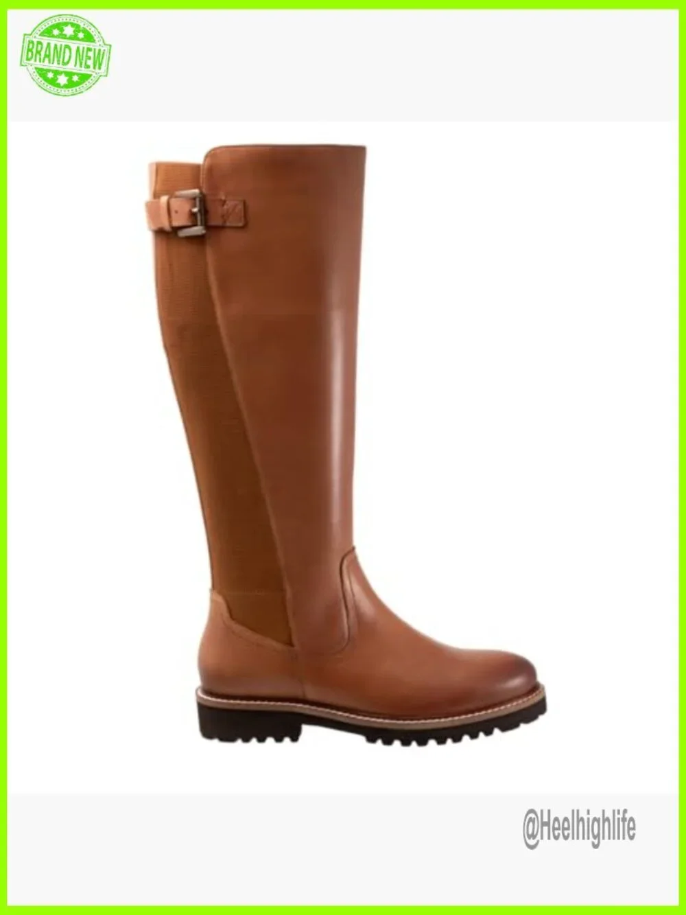 Leather Tall Boots with Adjustable Buckle, Side Zipper, Cushioned Footbed